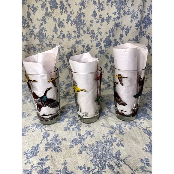 3 MCM 1950s Hazel Atlas Game Birds Tumbler Drinking Glasses - Picture 4 of 10